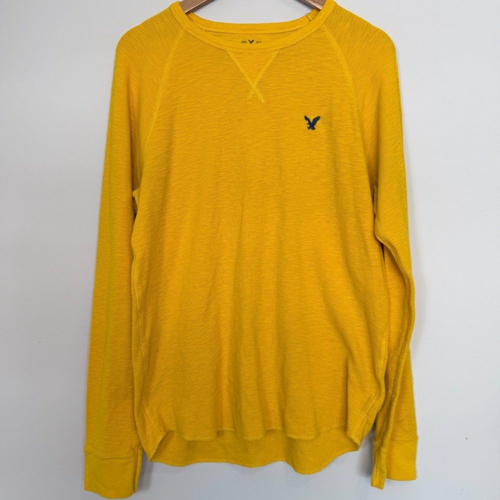 American Eagle Mens Long Sleeve Cotton Thermal Shirt Size Large Mustard Yellow